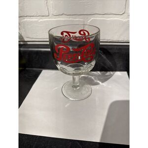 Vintage Pepsi Cola Red Retro Logo Stem Soda Thumbprint Goblet Glass Cup